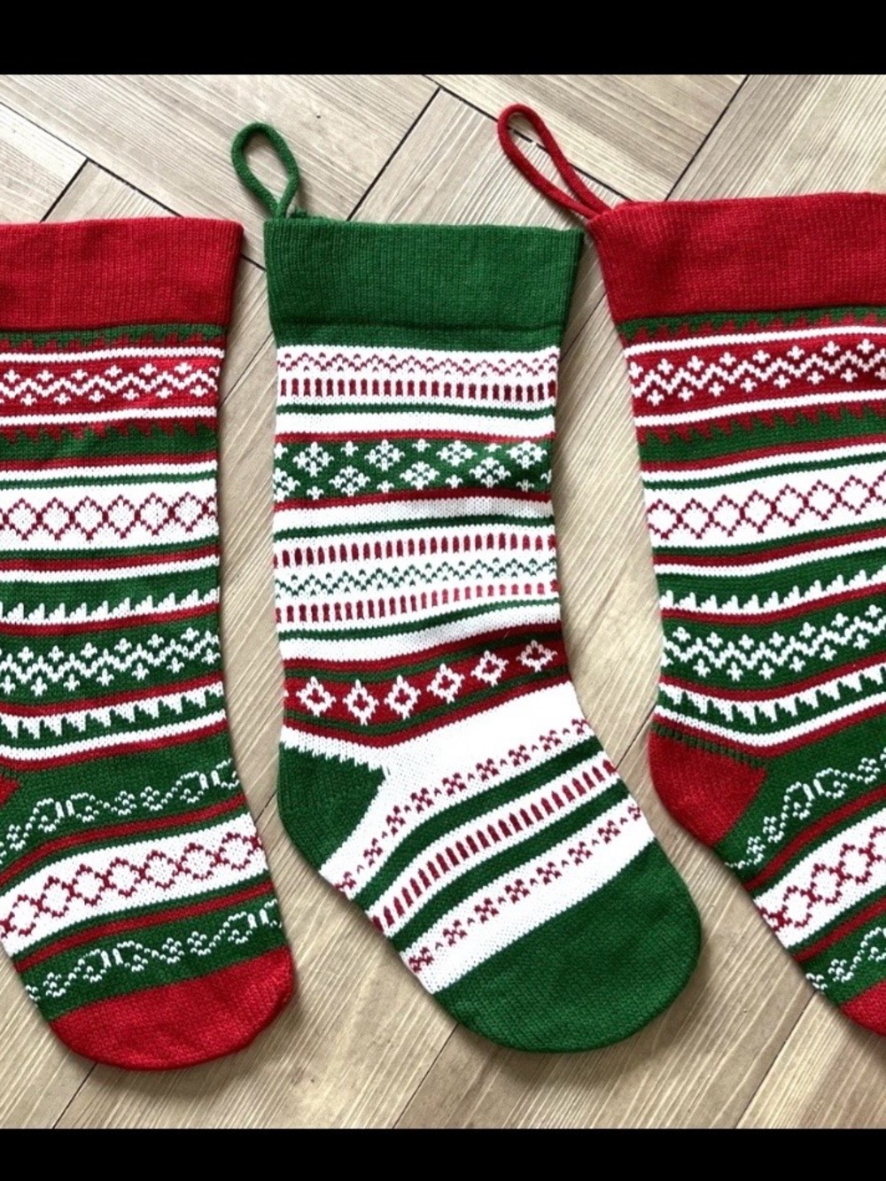 (3) Christmas Stockings Knit Holiday Decor 19" Red Green Vintage Hobby Lobby